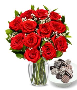 One Dozen Roses with Chocolate Drizzled Oreos