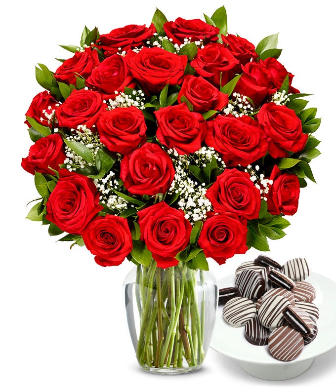 Two Dozen Roses with Chocolate Drizzled Oreos