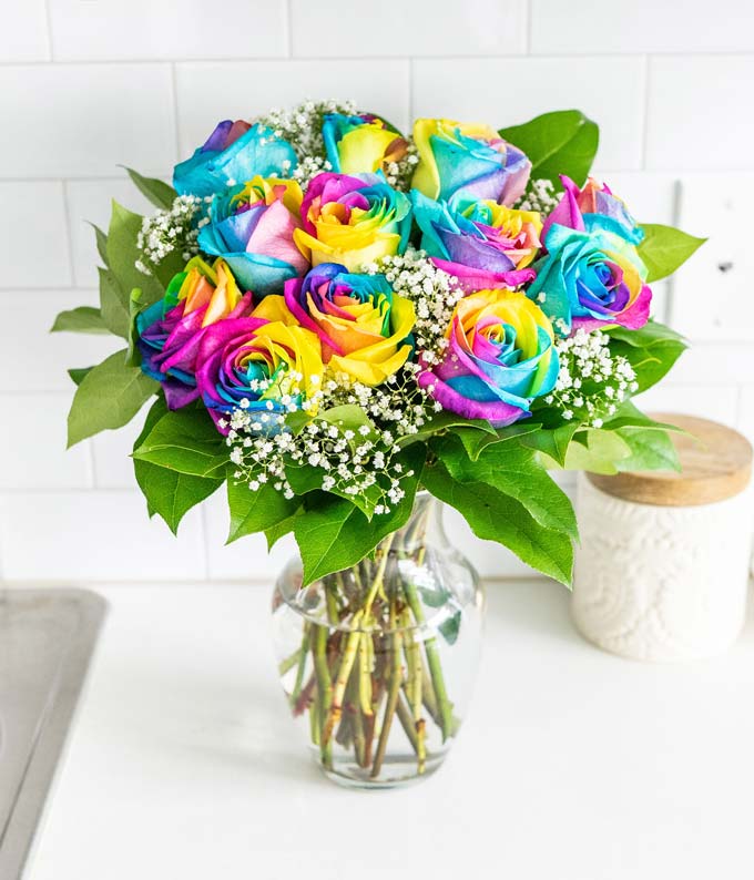 Wild Rainbow Rose & Balloon Bouquet - Image 4