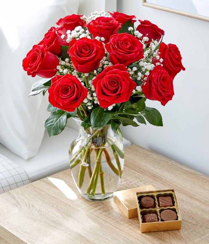 One Dozen Red Roses with Chocolates - Image 3