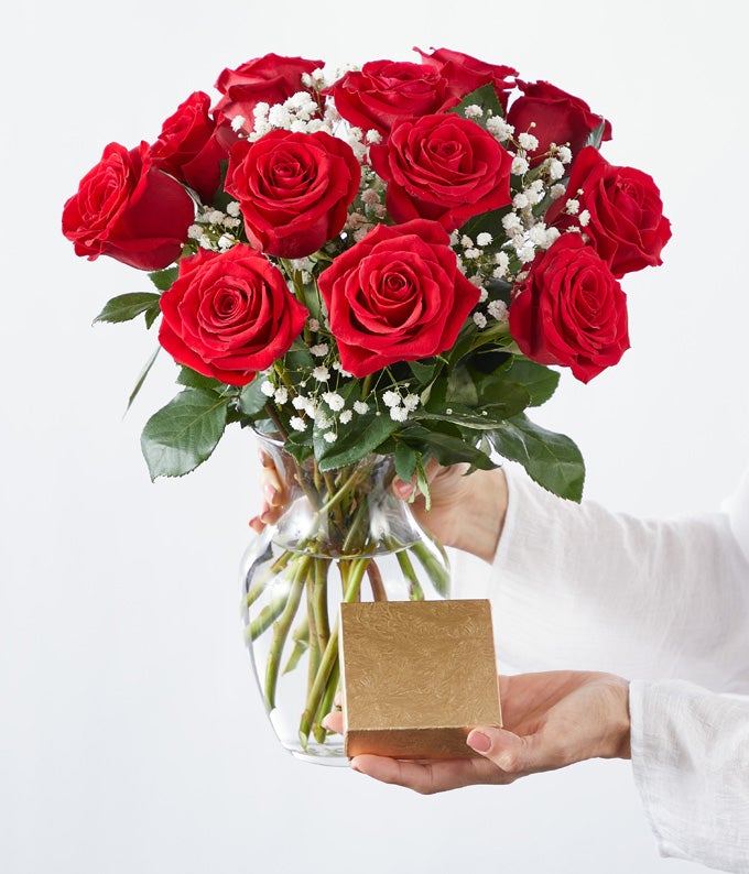 One Dozen Red Roses with Chocolates - Image 4