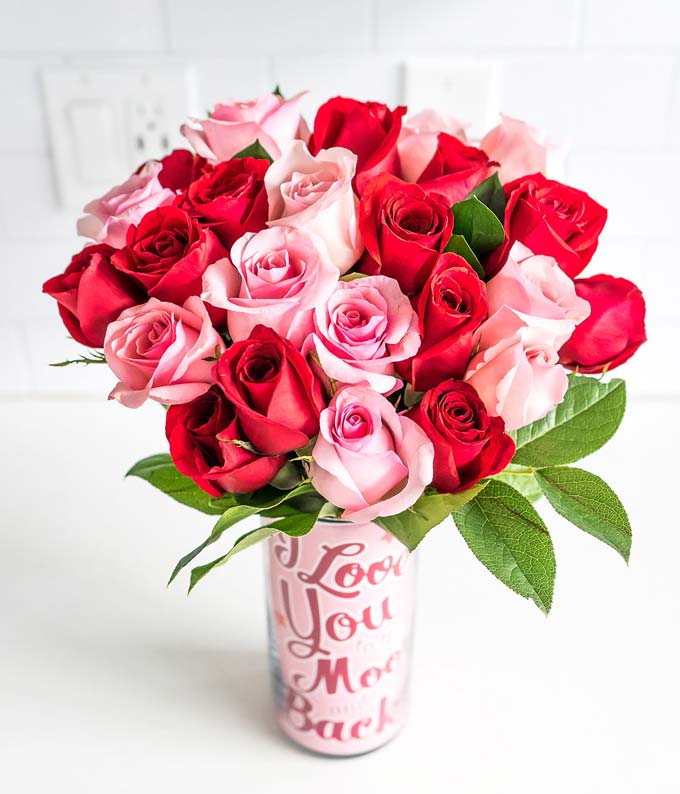 Two Dozen Red & Pink Roses with Chocolates and a Bear - Image 3