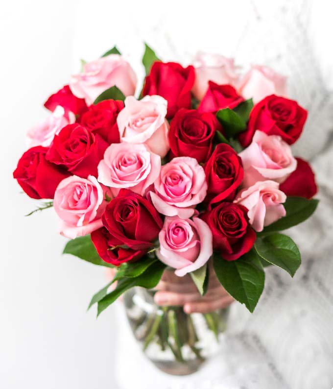Two Dozen Red & Pink Roses with Chocolates and a Bear - Image 4