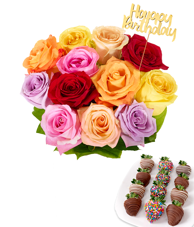 Happy Birthday! Flowers and Chocolate Strawberries - Image 2