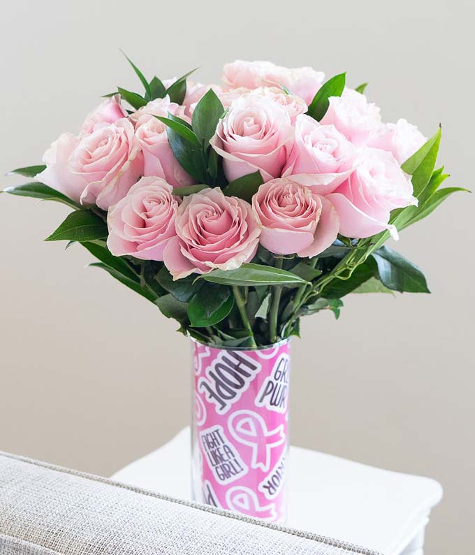 One Dozen Light Pink Breast Cancer Awareness Roses - Image 2