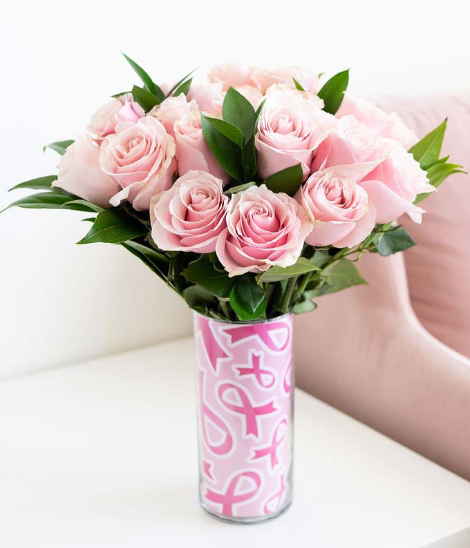 One Dozen Light Pink Breast Cancer Awareness Roses - Image 3