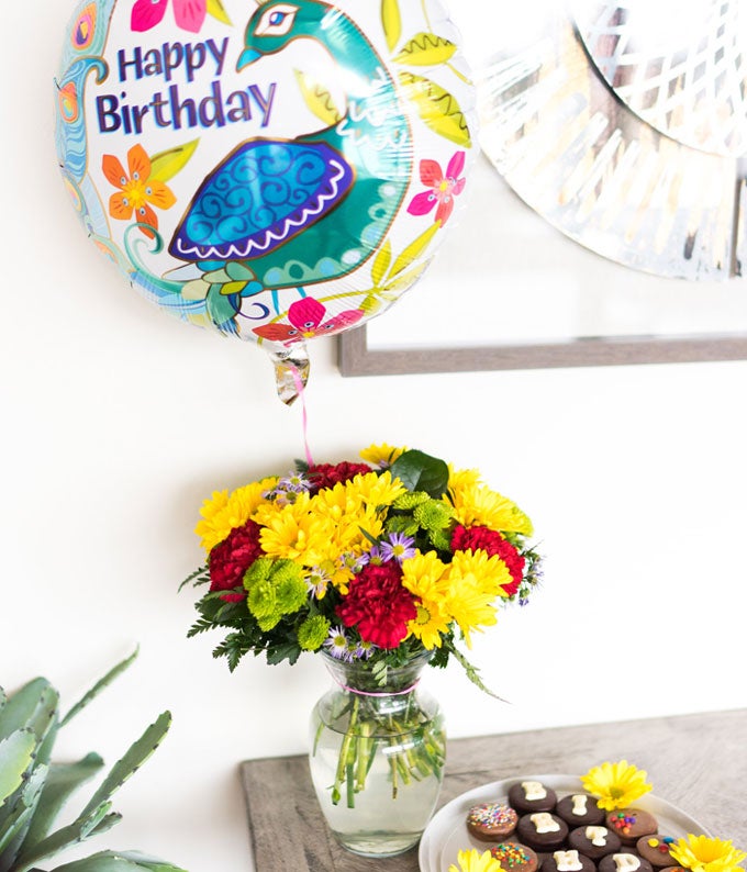 Festive Floral Garden with Birthday Balloon - Image 2
