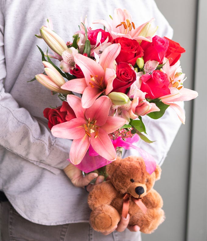 Rose & Lily Celebration with Bear & Chocolate - Image 4