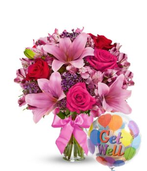 Lily & Rose Bouquet with Get Well Balloon
